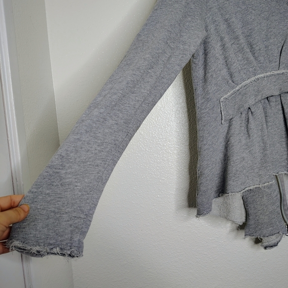 We The Free Gray Ebb & Flow Asymmetrical Ruffle Double Zip Up Jacket Sz L - Picture 8 of 15